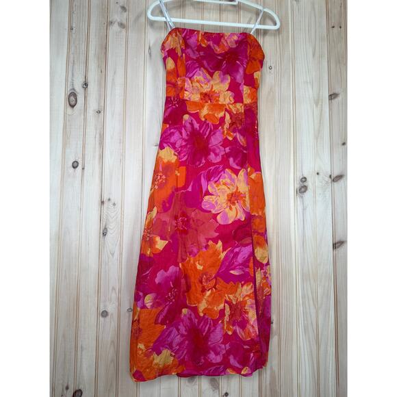 NWT Lulus Bold Tendencies Fuchsia Floral Strapless Cutout Dress Resortwear Sz L - Picture 2 of 9